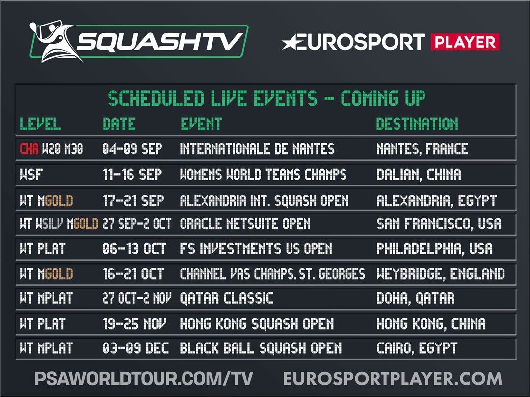 PSA Announce Digital Broadcast Schedule for Rest of 2018 PSA World Tour