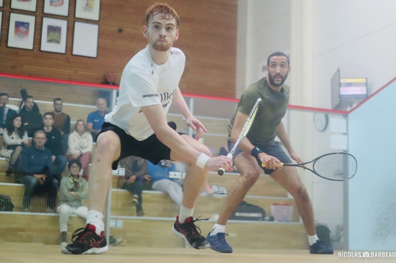 Simon Herbert and Declan James on court during their second round match in Niort