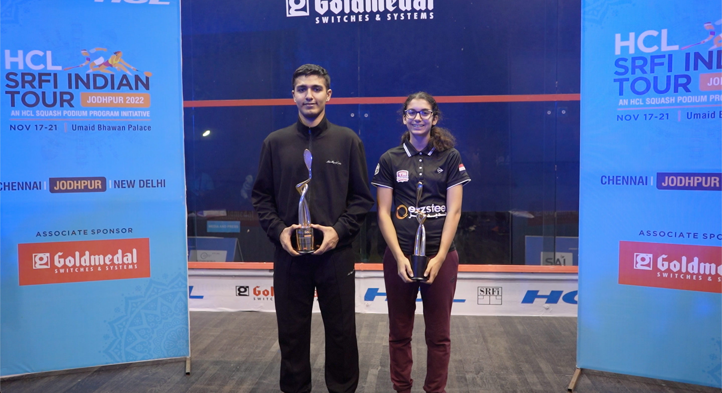 Abhay Singh and Amina Orfi with the trophies in Jodhpur