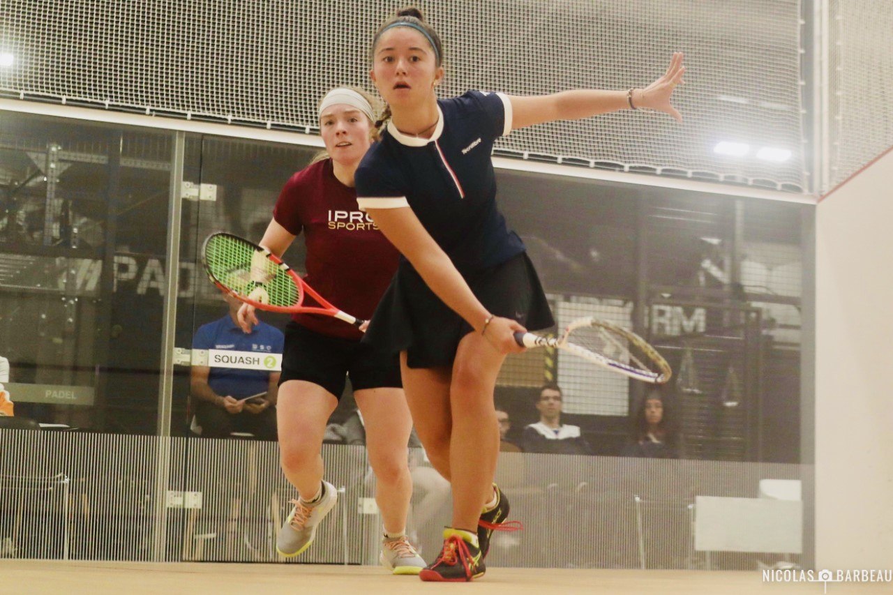 Kara Lincou (fore) in action against Katriona Allen on the opening day in Angers