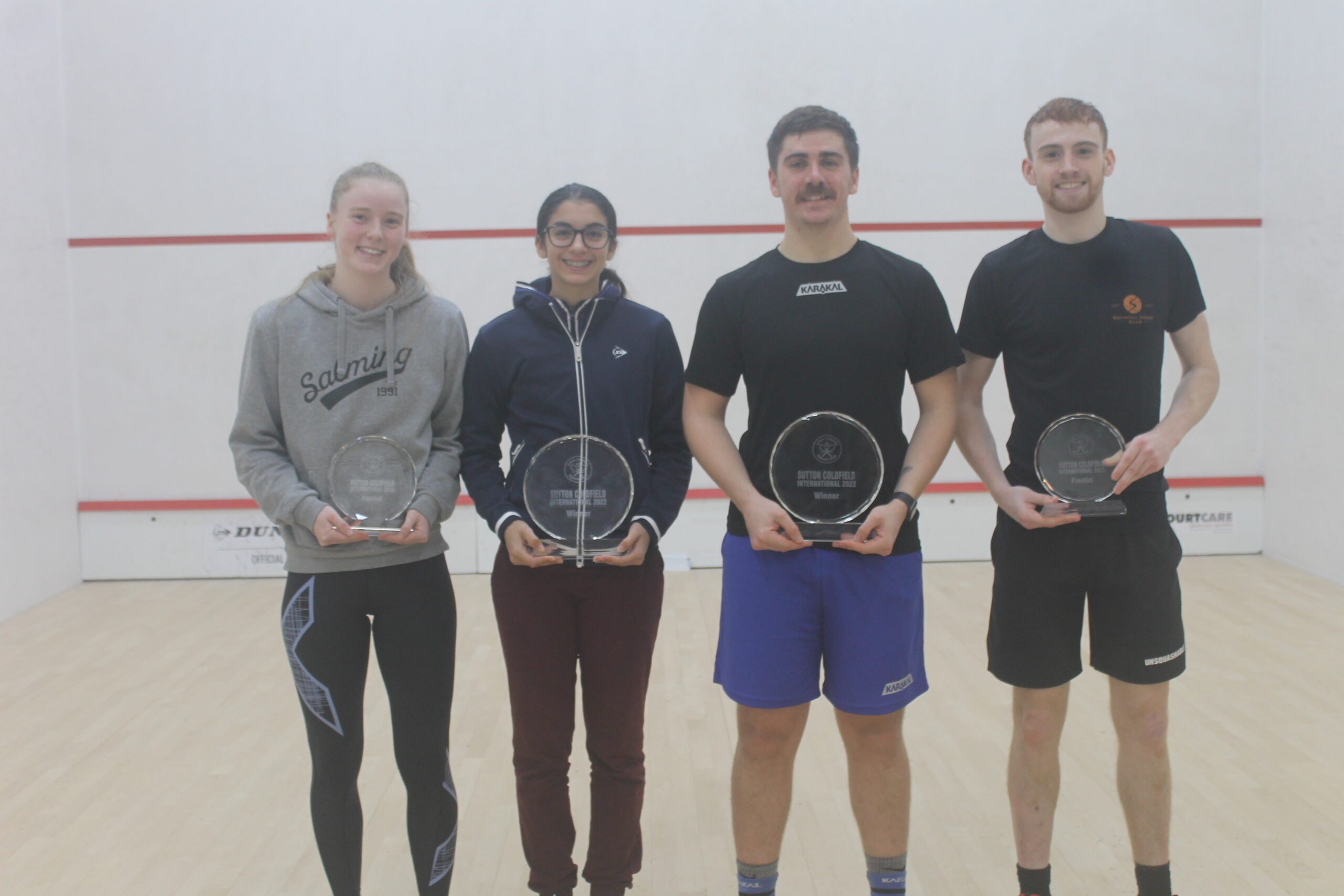 Amina Orfi and Emyr Evans with the Sutton Coldfield International trophies