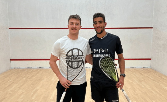 Stuart MacGregor (left) and Lwamba Chileshe (right) before their second round match