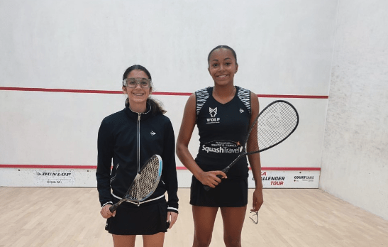 Amina Orfi (left) and Asia Harris (right) prior to their quarter final in Sutton Coldfield