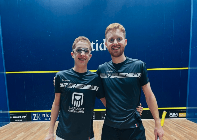 Mohamad Zakaria (left) and Tom Walsh (right) on court in Houston