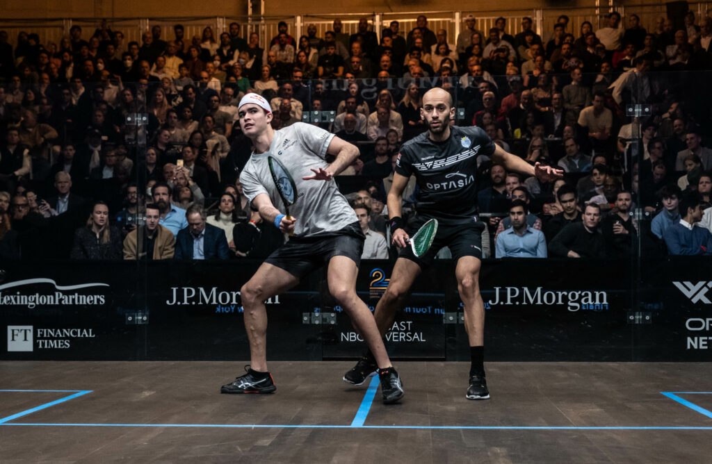 Elias and ElShorbagy on court during the men's final in NYC