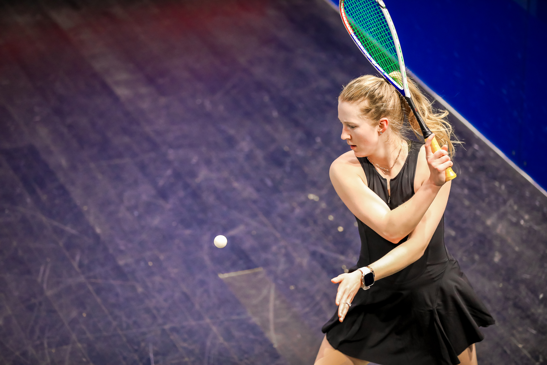 Danielle Letourneau serves during the Squash On Fire Open in Washington, D.C.