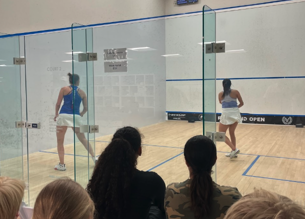 Malak Kamal (right) in action against Ineta Mackevica (left) in Richmond